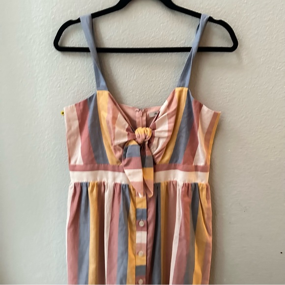 Madewell rainbow stripe tie bow front midi dress women’s 10 - Picture 3 of 11